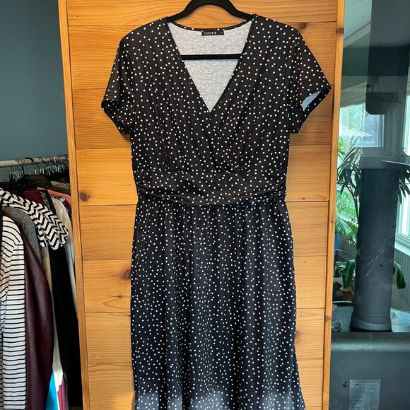 OUGES Black and White Polka Dot Dress - L - Picture 2 of 8